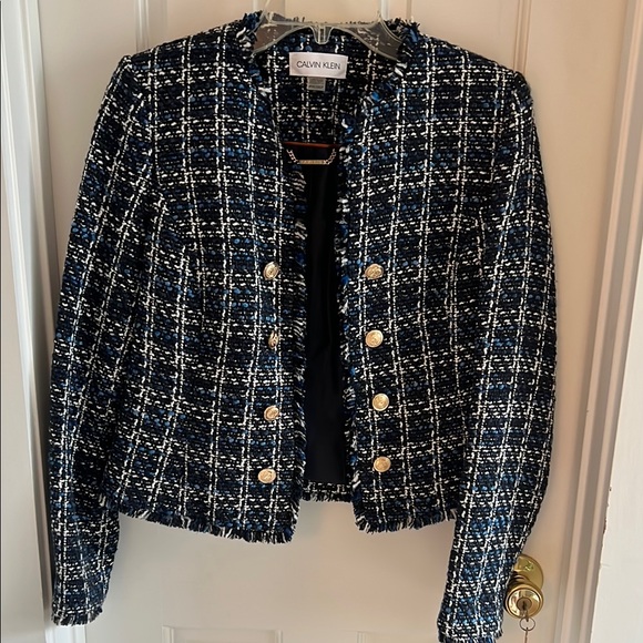 Calvin Klein Jackets & Blazers - Calvin Klein Fringe Tweed Open Front Blazer Jacket - Size 6P
